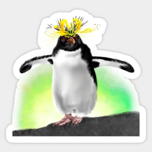 Southern Rockhopper Penguin + Yellow Spider Lily Sticker